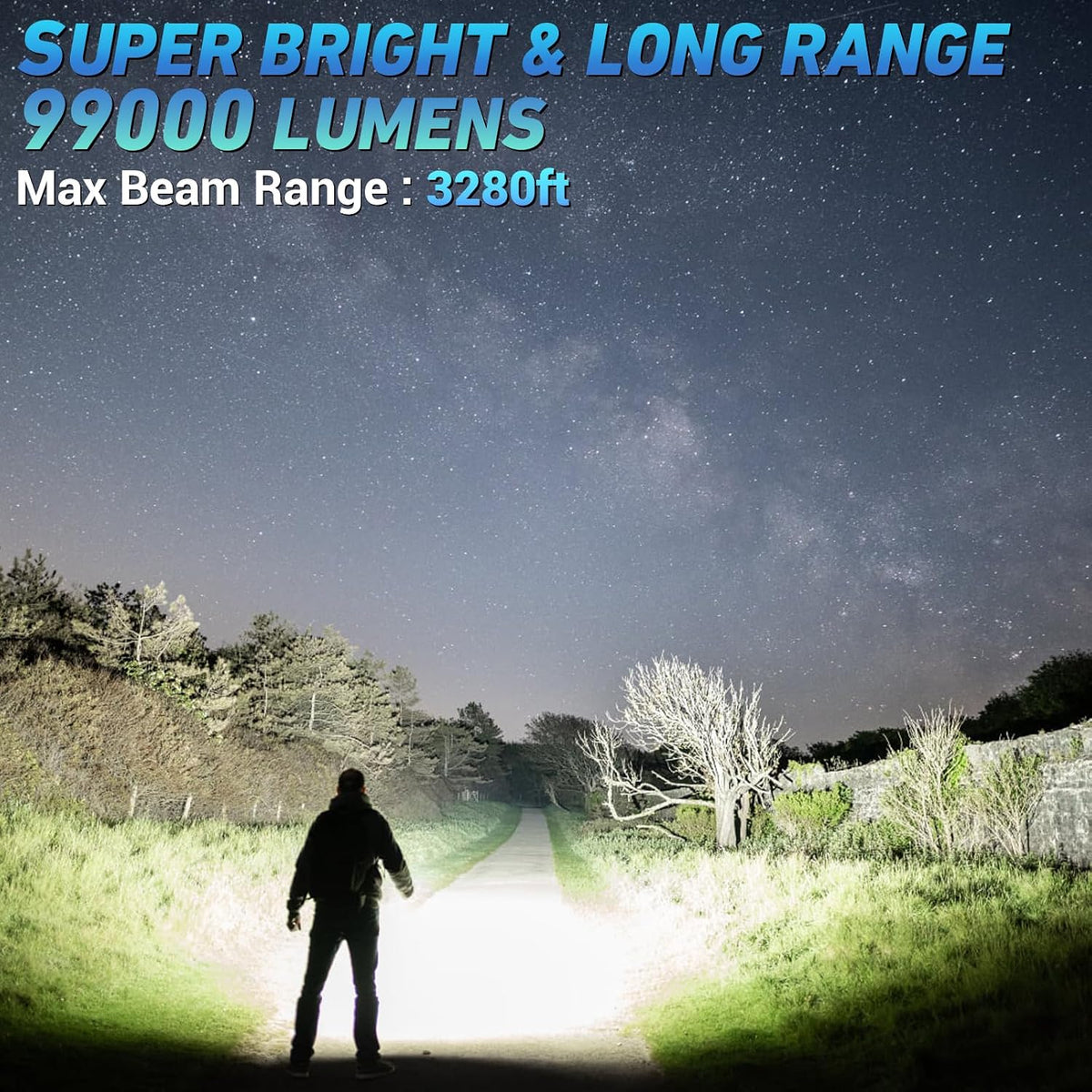 Linternas LED recargables de alto lúmenes, linterna súper brillante de 99,000 lúmenes, potente luz de flash con 5 modos, linterna de mano impermeable para el hogar al aire libre camping