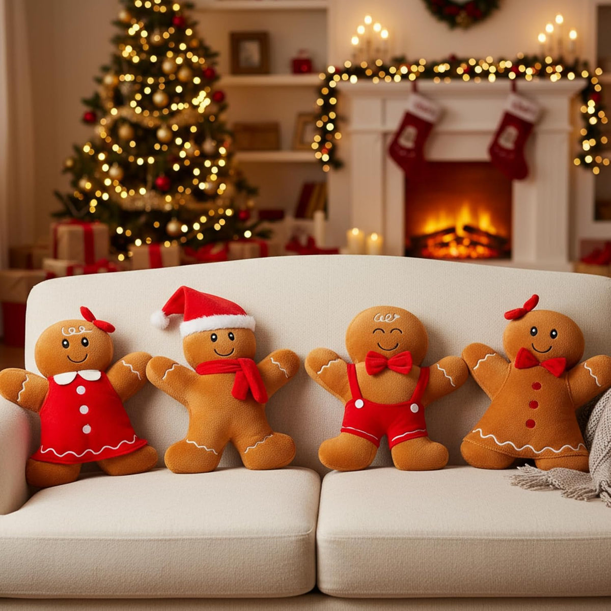Poen - 4 almohadas de peluche de 10 pulgadas con diseño de hombre de