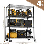 M MZG Estantería de garaje resistente con 4 estantes, estante de almacenamiento ajustable para cocina, lavandería, baño, despensa, capacidad de 2640 libras, color negro, 23.6 x 53.2 x 73.6 pulgadas