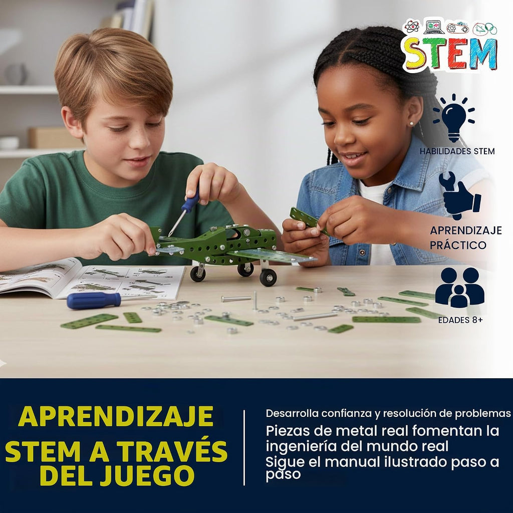 STEM Kit de construcción de aviones de metal para niños, juego de