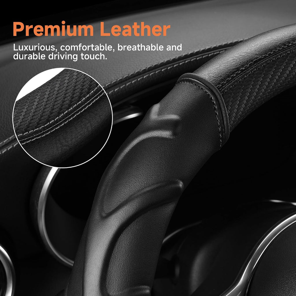 West Llama Funda para volante de piel de fibra de carbono con agarre antideslizante, diseño texturizado 3D, funda para volante de automóvil de 14.5 a 15 pulgadas, accesorio interior duradero (tamaño