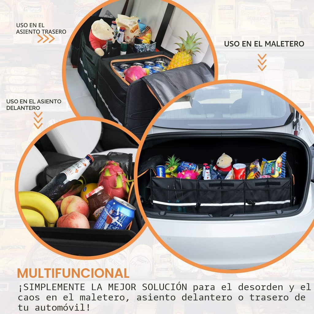 HEYTRIP Organizador grande de maletero con bolsa térmica integrada a prueba de fugas, 2 correas de sujeción, 4 divisores extraíbles, funda plegable, construido con tablero de PE de 2 mm