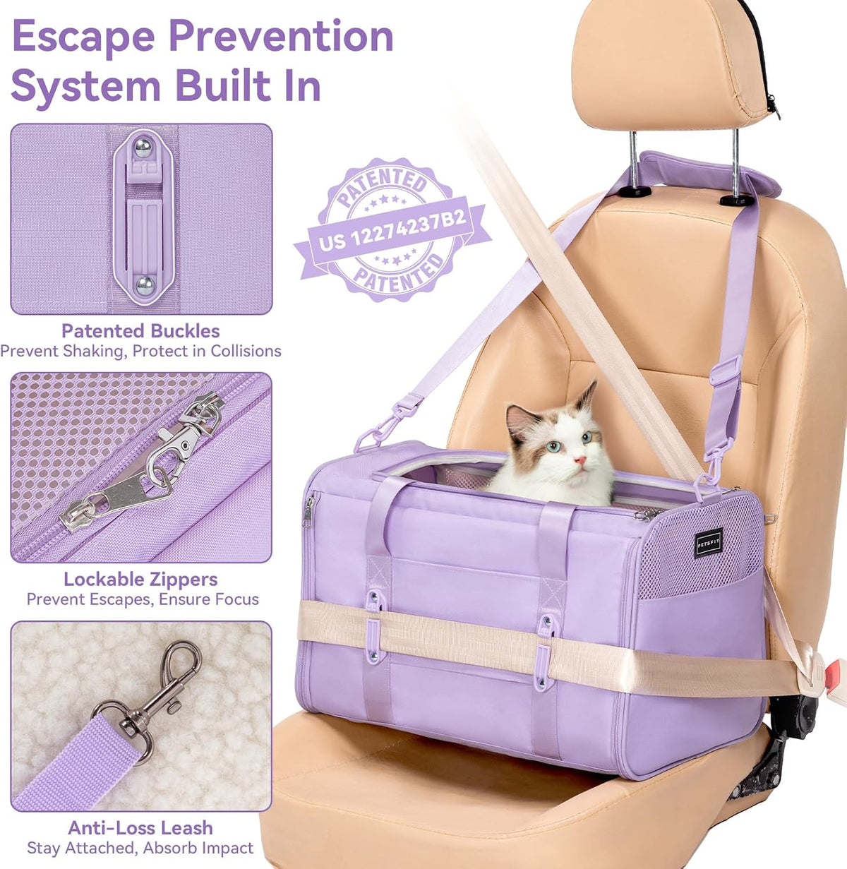 PETSFIT Transportador de gatos suave con hebillas de seguridad patentadas