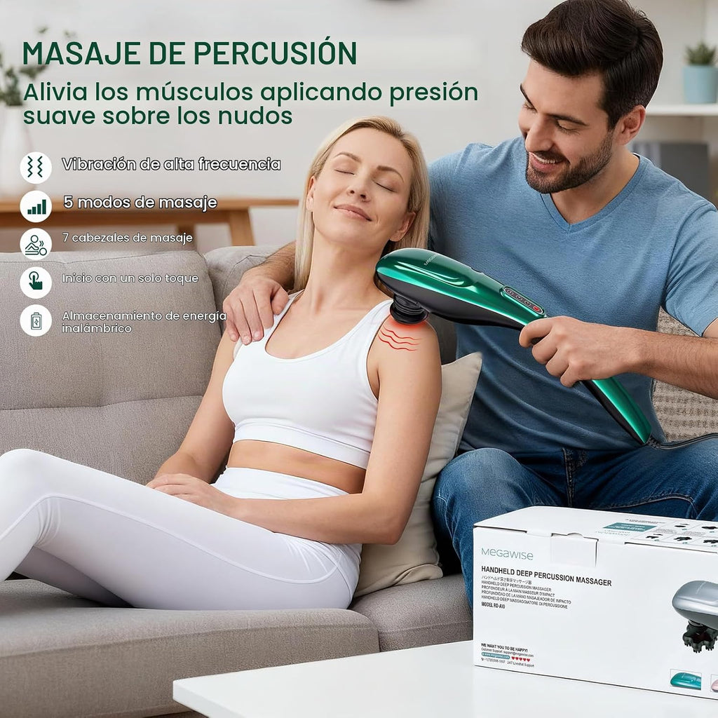 MEGAWISE Masajeador eléctrico de mano de tejido profundo para hombro, cintura, pierna, motor potente de 3700 RPM (verde)