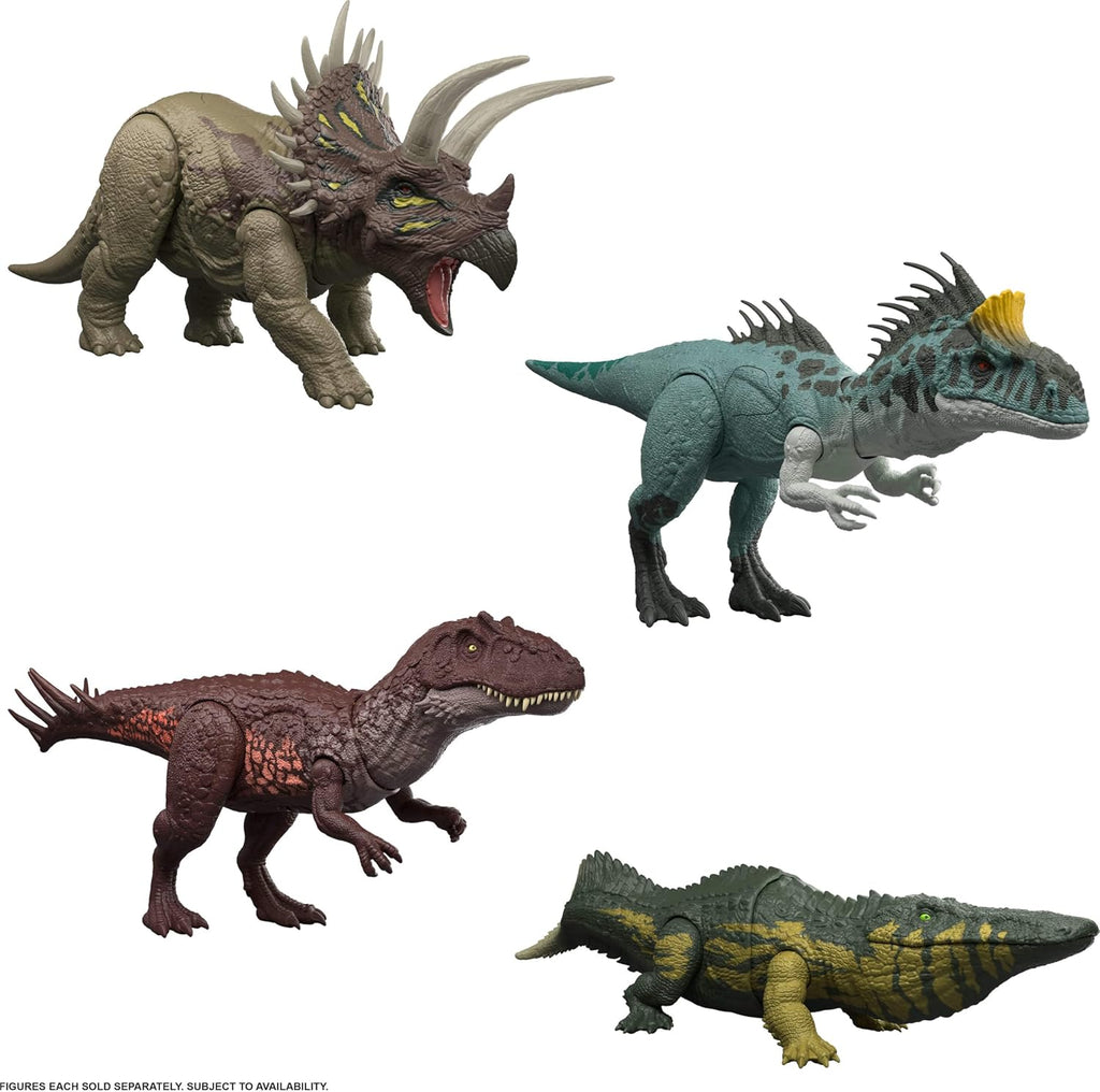Mattel Jurassic World Wild Roar Metriacanthosaurus - Figura de acción de dinosaurio, sonido, ataque y luces, código de escaneo para juego digital