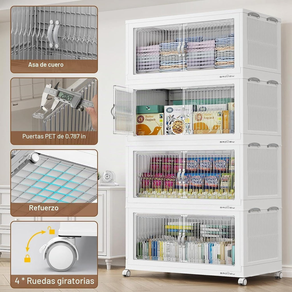 BROVIEW - Contenedores apilables extra grandes de 600 cuartos de galón con tapas, organizador de armario, cajas de cajones plegables con ruedas, contenedores de plástico plegables para el hogar