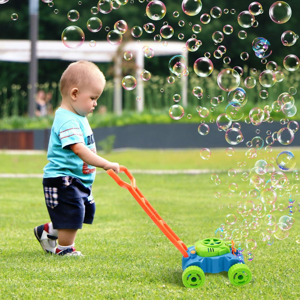 Lydaz Cortacésped de burbujas para niños pequeños de 1 a 3 años, Verde, naranja