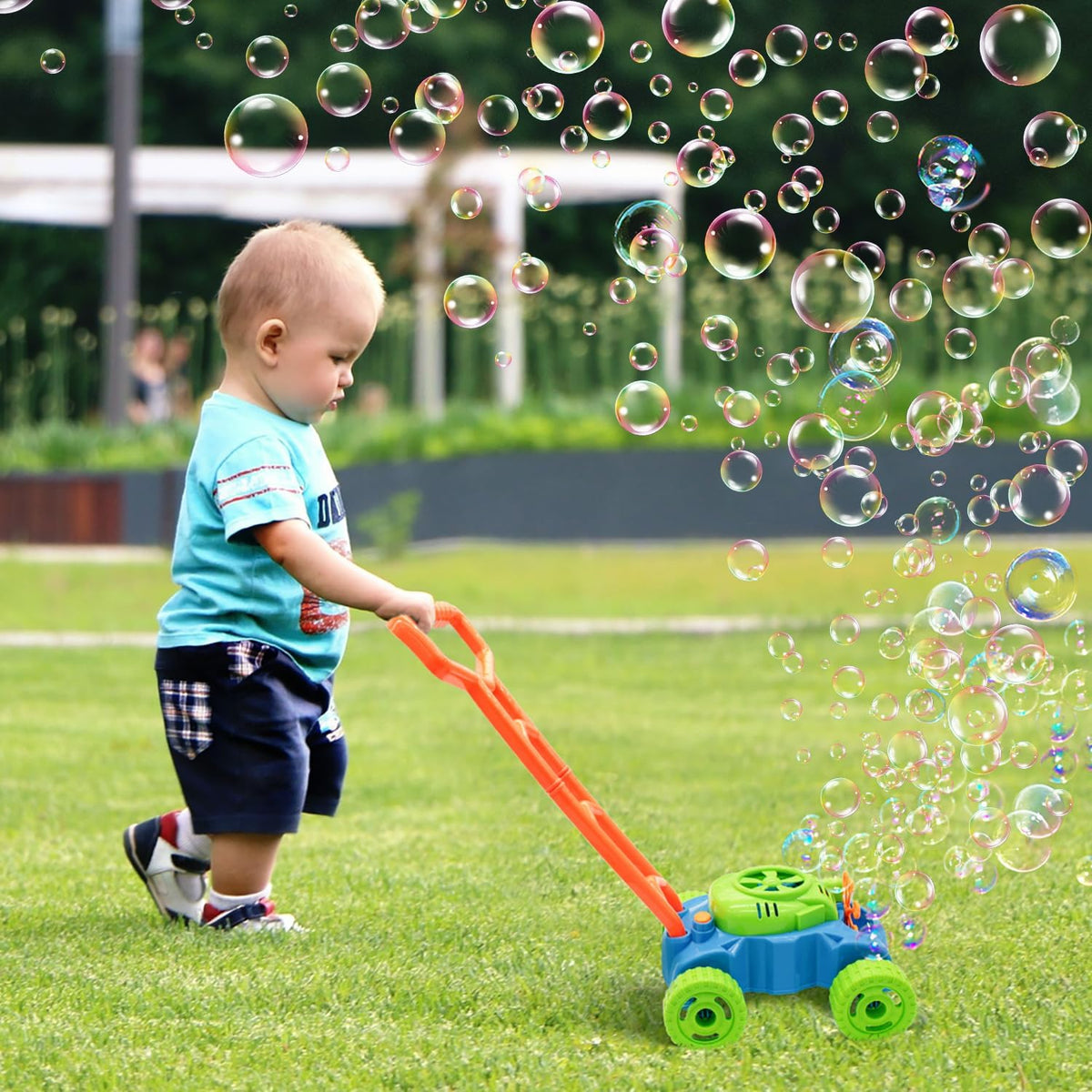 Lydaz Cortacésped de burbujas para niños pequeños de 1 a 3 años, Verde, naranja