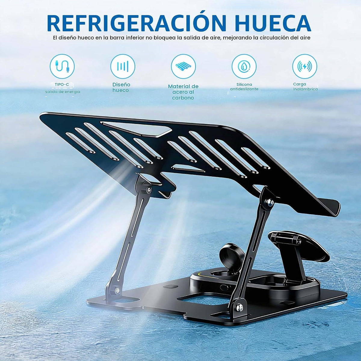 Soporte para portátil 5 en 1 para escritorio con base de estación