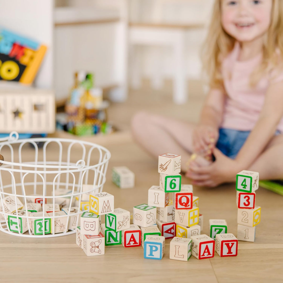 Melissa Doug Juego de bloques de madera ABC/123 de lujo