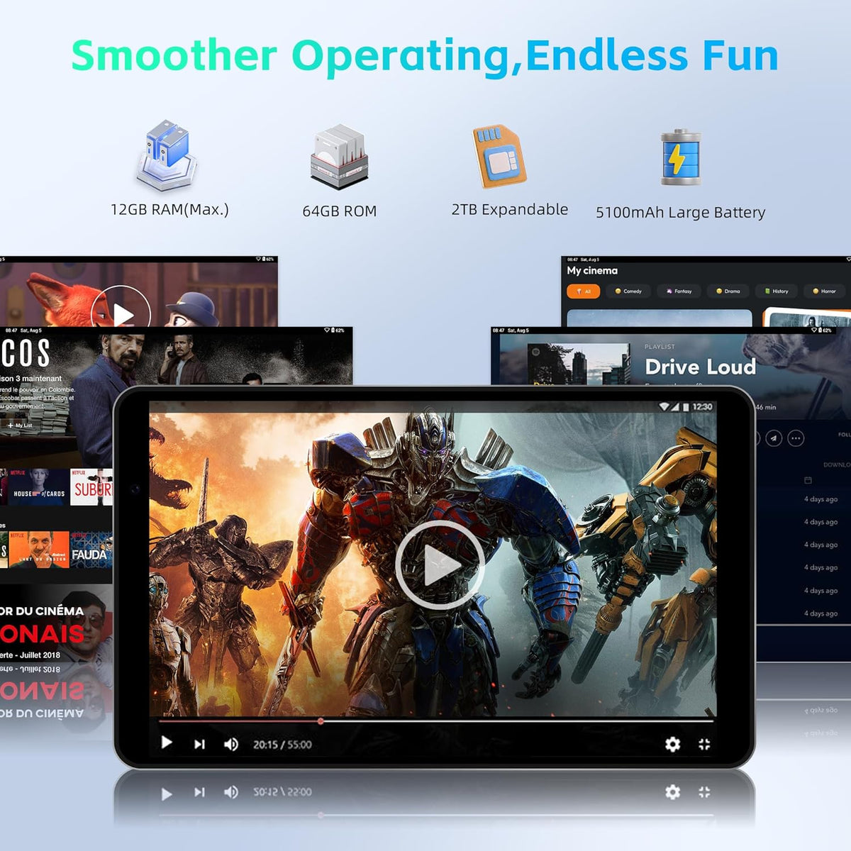 HAOVM 【2025 Android 15 Tablet M8 Tablet de 8 pulgadas, CPU de 8 núcleos, 12GB+64GB, Gris