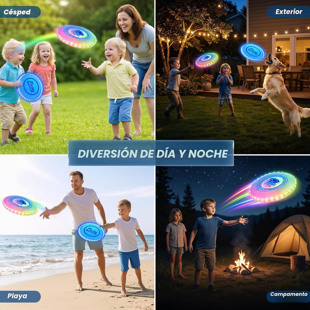 Paquete de 2 discos voladores iluminados para niños y adultos