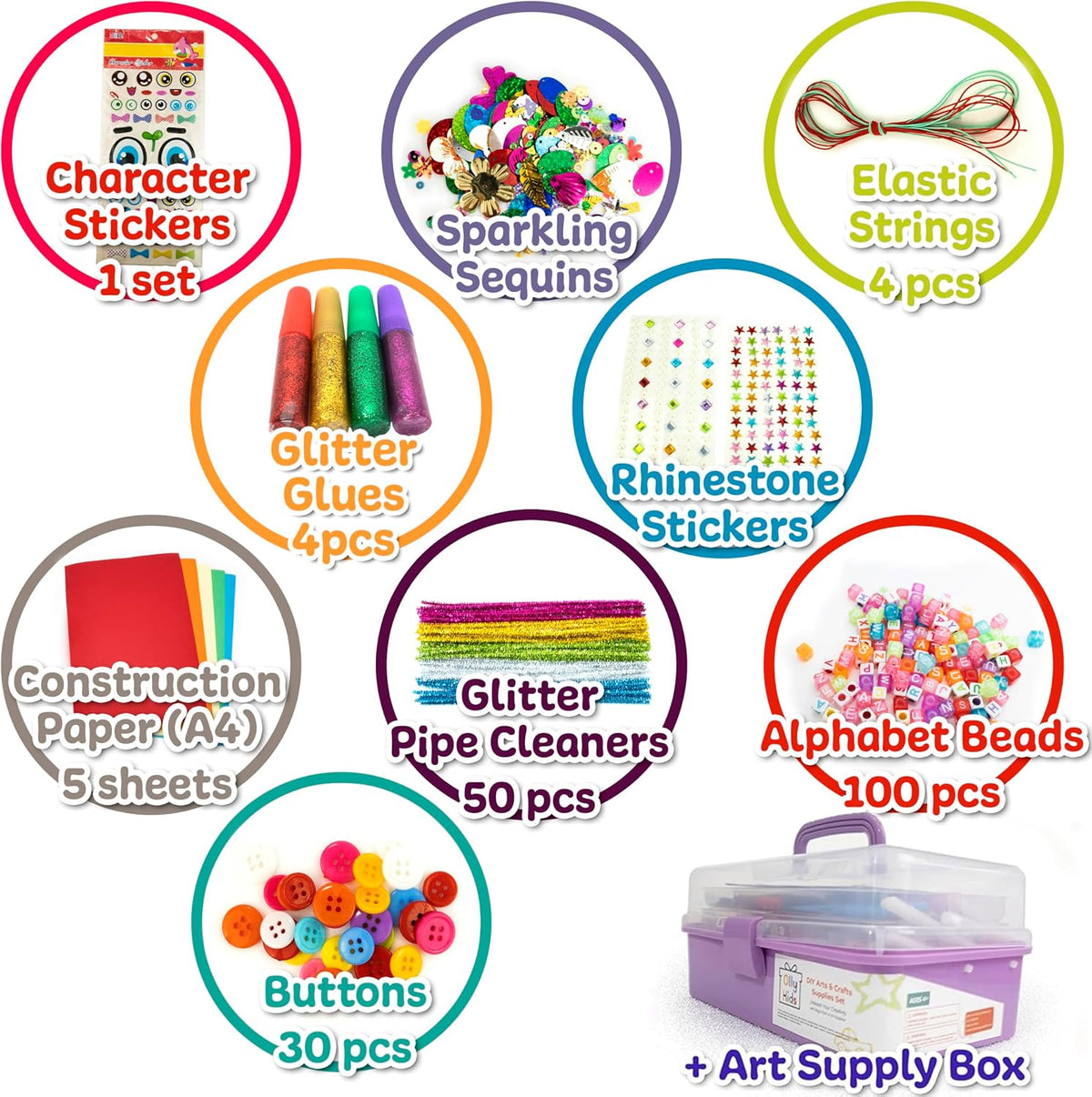 Olly Kids Kit de manualidades, suministros de arte y manualidades para niños de 4 a 8 años