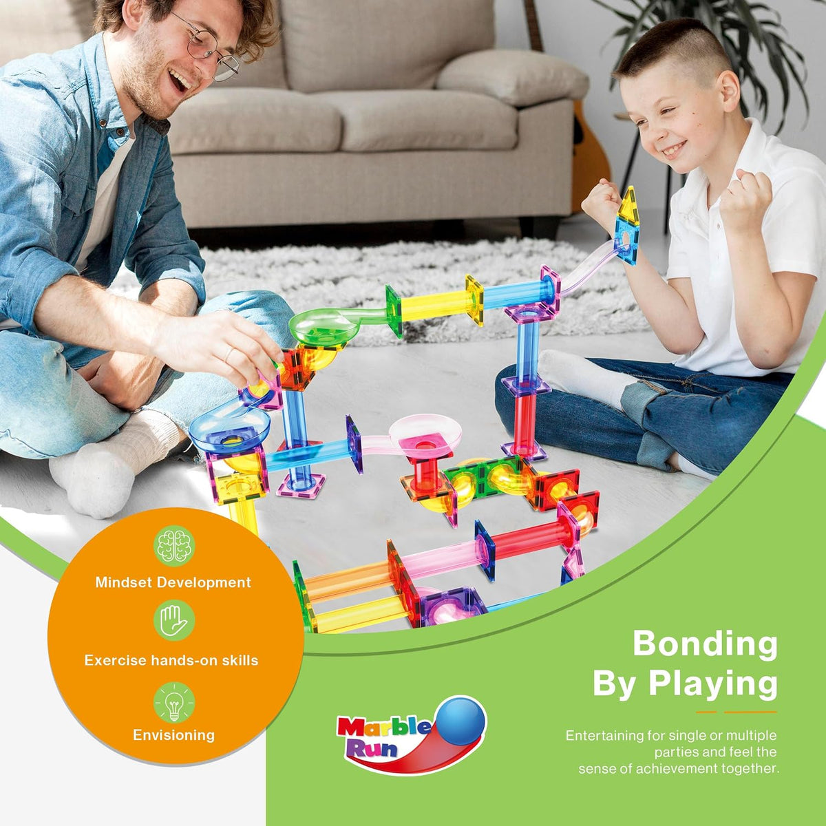 PicassoTiles Set de Construcción STEM Pistas de Canicas con Ladrillos Magnéticos 120 piezas Edades 3+