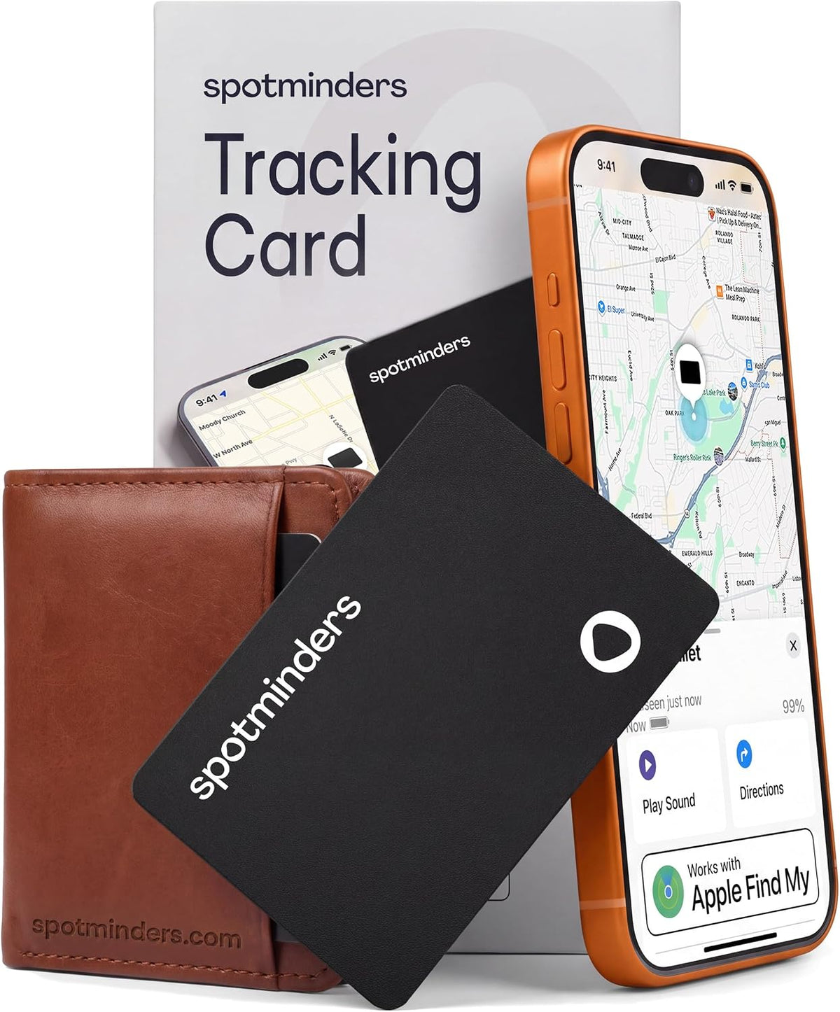 SPOTMINDERS - Tarjeta de seguimiento de billetera con certificación MFi de Apple para viajes, funciona con Apple Find My, IP68 impermeable, recargable, tarjeta de seguimiento para cartera, equipaje