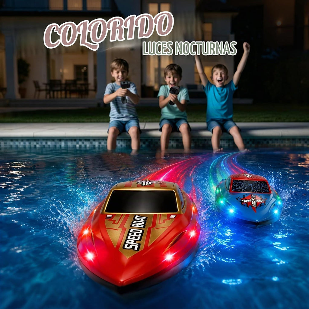 FLYING STAR Paquete de 2 barcos de control remoto de 13 pulgadas para niños, 2 baterías, barco de carreras RC de 2.4 GHz con luces LED para piscinas y lagos, juguete de agua de verano para niños de 8