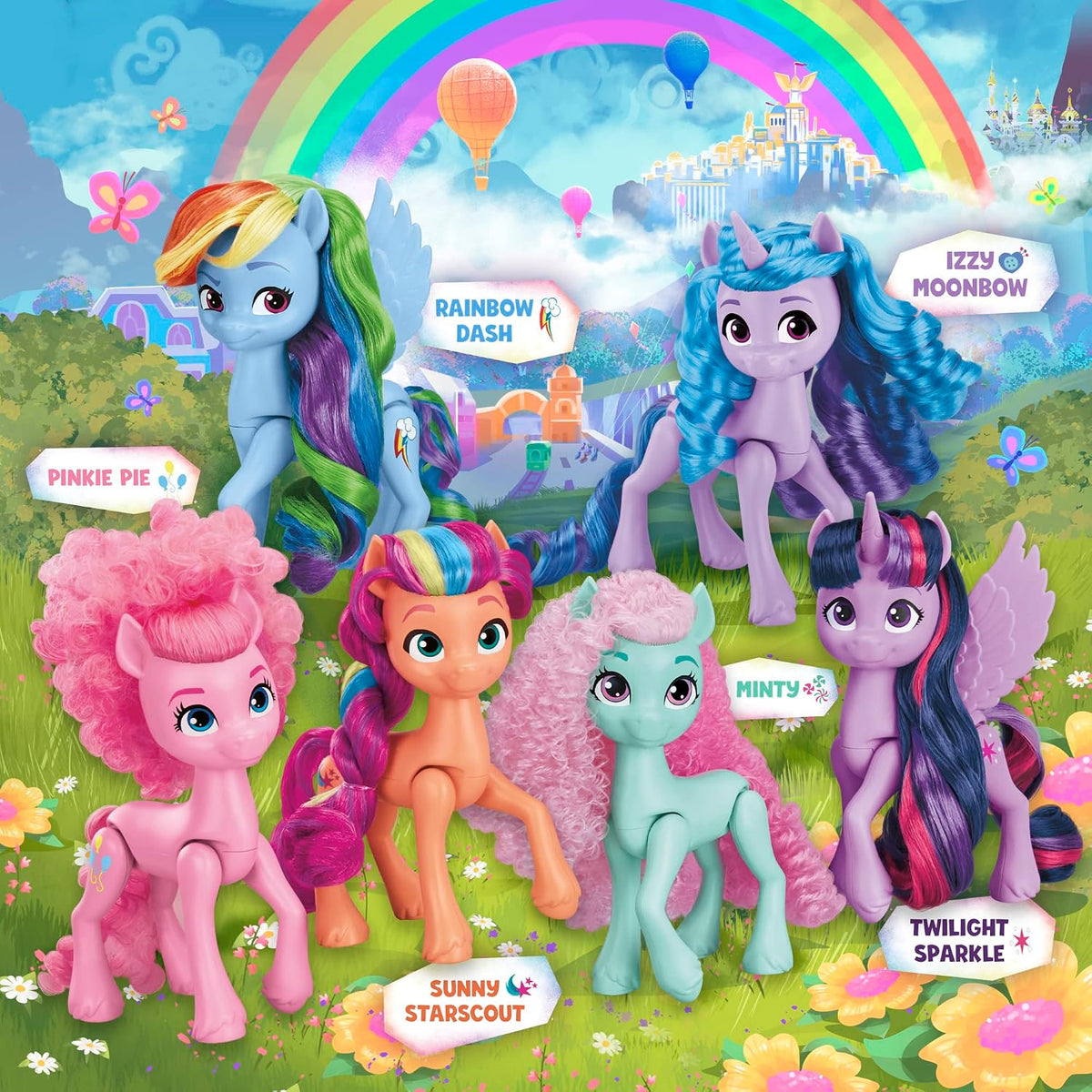 Muñecas My Little Pony Celebración del Arcoíris, Set de 6 Figuras de Poni, Muñecas de 14 cm, Juguetes para Niñas y Niños de 3 Años, Juguetes de Unicornio (Exclusivo de Amazon)