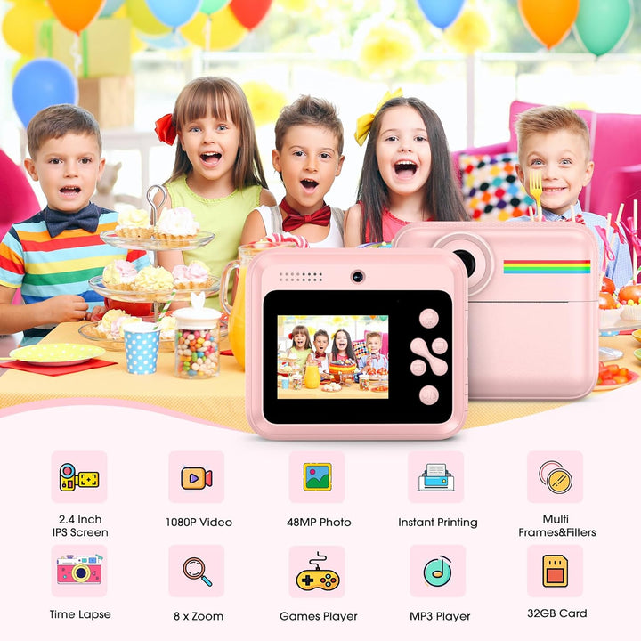 Cámara para niños, impresión de fotos instantánea, cámaras duales d...
