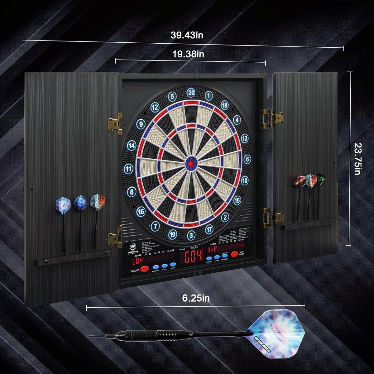 Set de Tablero de Dardos Electrónico con Gabinete, Tablero de Dardos con Luz Color para 8 Jugadores