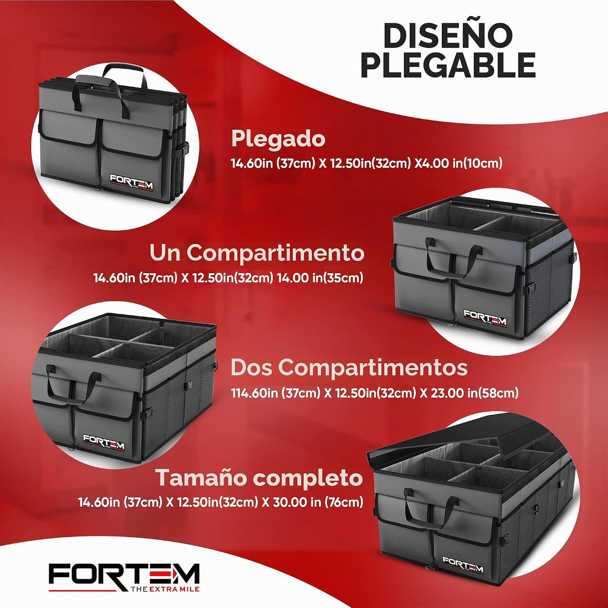 FORTEM Organizador de maletero - Organizador plegable para coche y