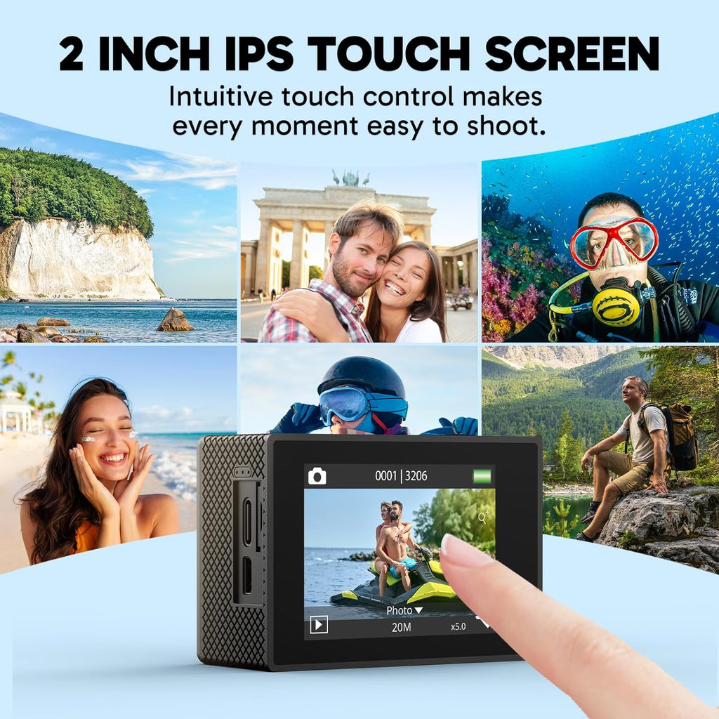 AKASO EK7000 Pro 4K30fps Cámara de acción con pantalla táctil EIS 131 pies Cámara submarina impermeable Control remoto Zoom 5X con kit de accesorios para casco (independiente)