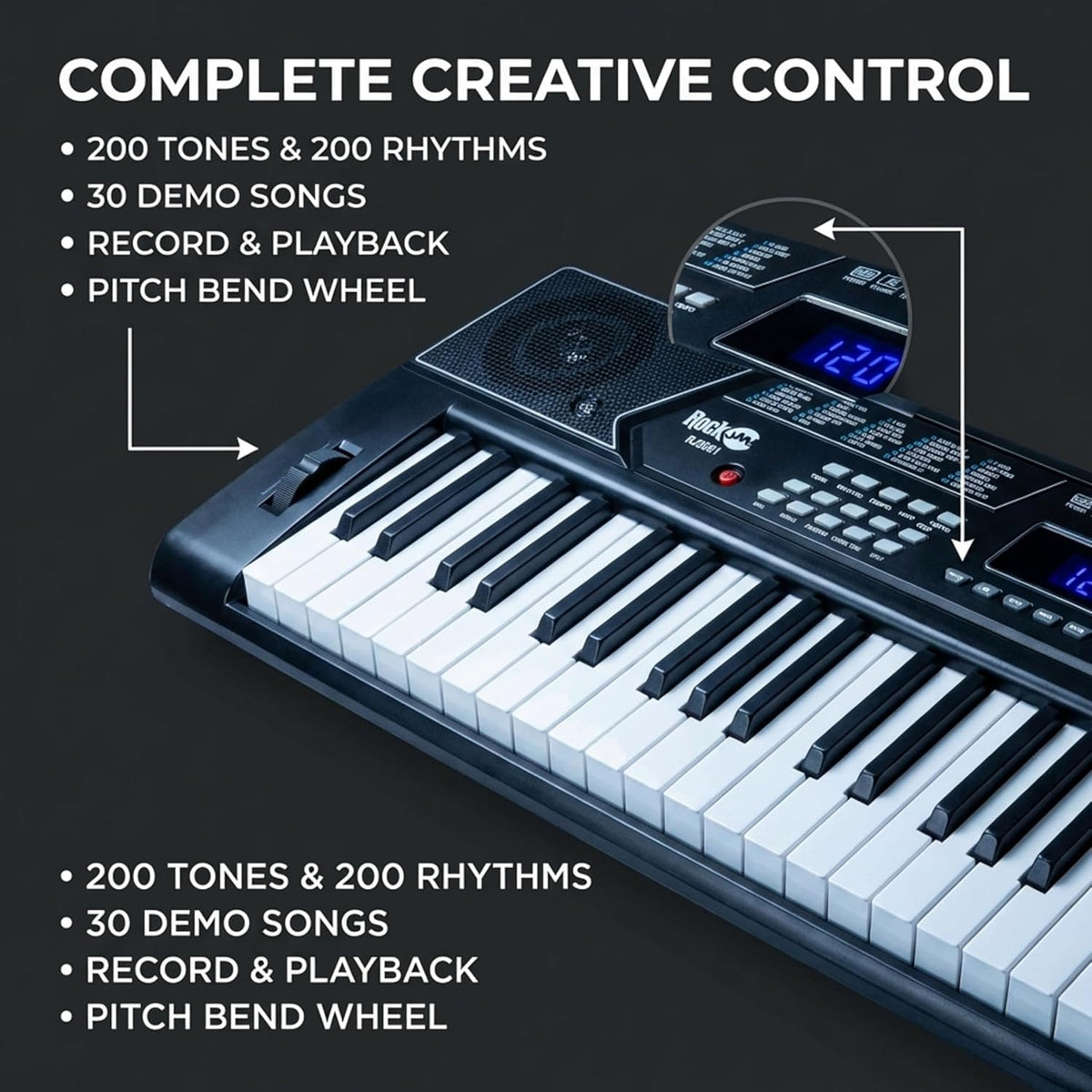RockJam - Piano de teclado de 61 teclas con kit de curva de tono, b...