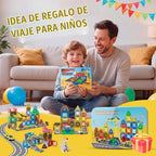 Azulejos magnéticos: juguetes de construcción, juego de viaje al aire libre con grúa magnética y automóvil para niños de 3 a 5 años, 4 a 8 a 10 años, minibloques de construcción magnéticos con grúa