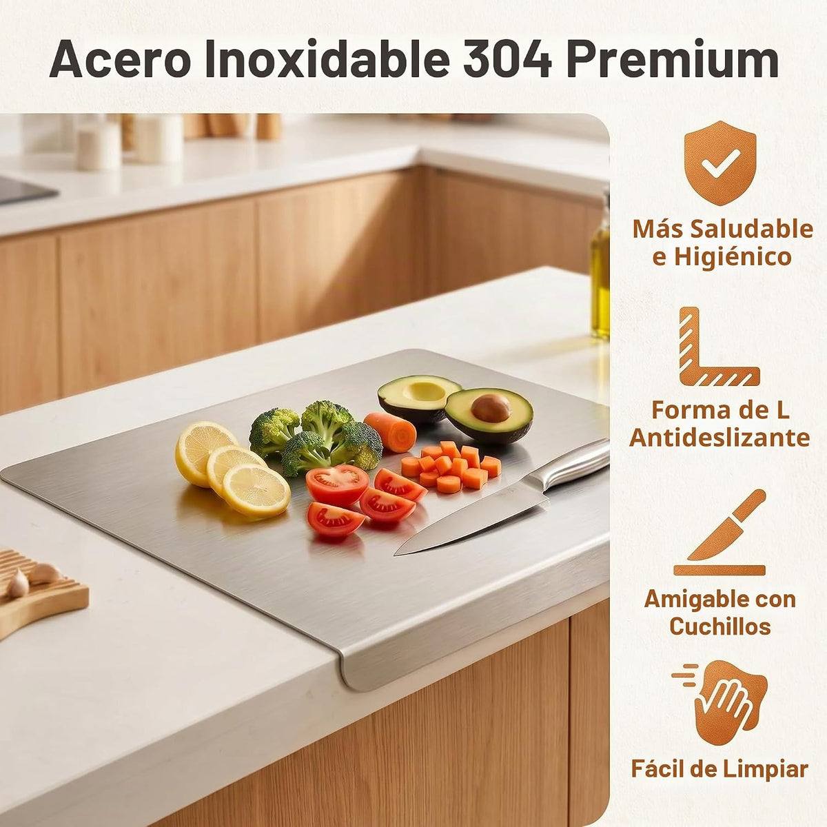 Tabla de cortar de acero inoxidable, 19.7 pulgadas de largo x 15.7 pulgadas