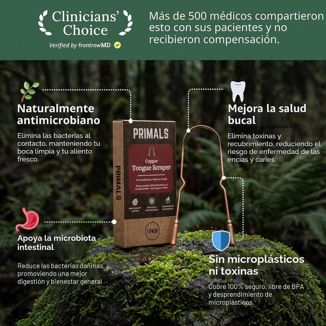 PRIMALS Raspador de lengua de cobre, aliento más fresco y salud buc...