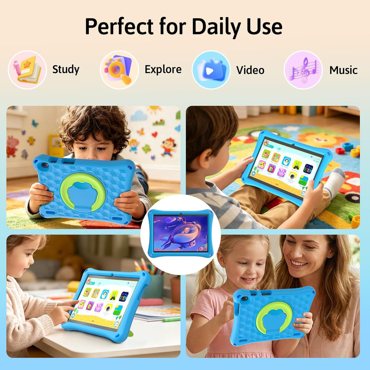 Tableta para niños Android 15 con estuche, tableta de 10 pulgadas p...