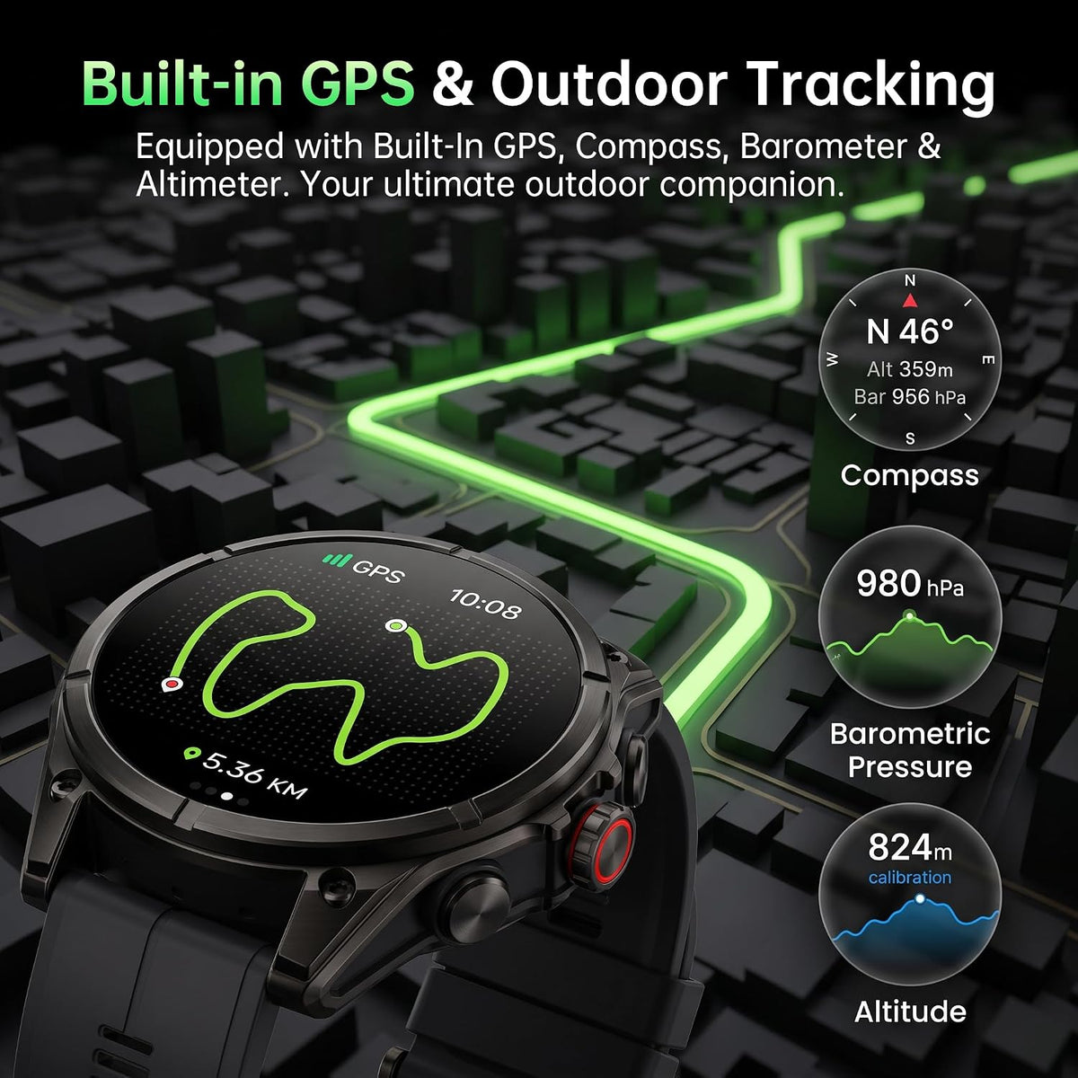 SOUYIE Reloj inteligente GPS para hombres, pantalla AMOLED de 1.43 pulgadas