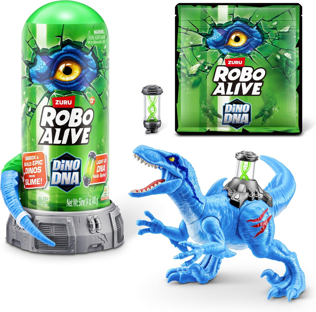 Robo Alive ADN Dino (Velocisaurus) de ZURU, juguete de dinosaurio que se ilumina, sorpresa al desempaquetar