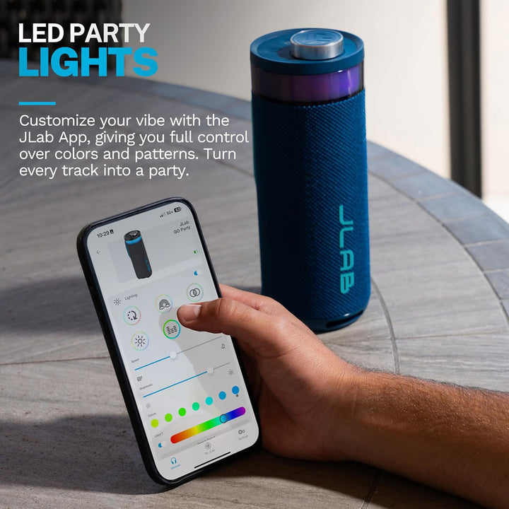 JLab, Go Party, altavoz Bluetooth portátil, LED RGB impermeable, az...