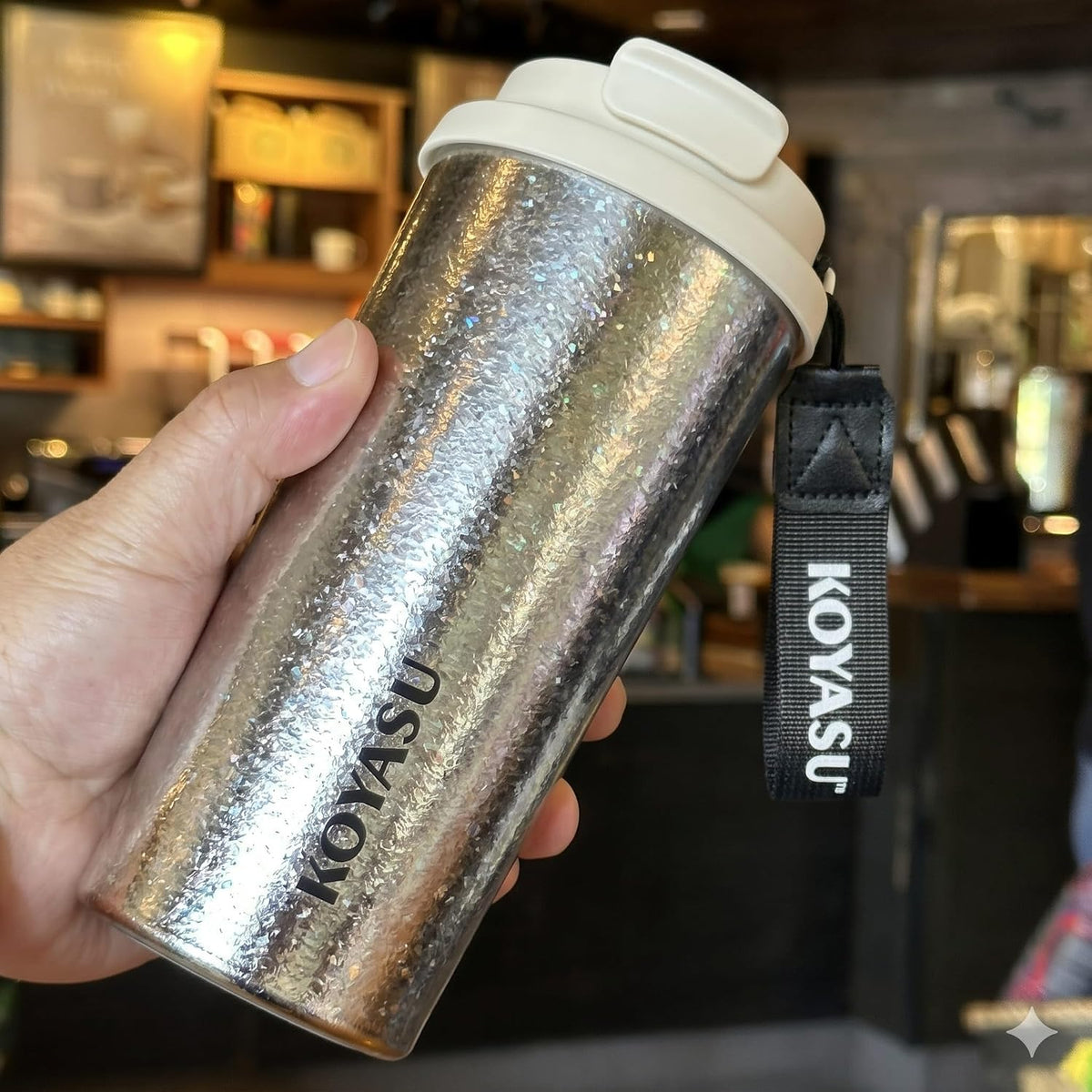 KOYASU Ti-Zero - Vaso de viaje de titanio puro de 16 onzas, taza de café aislada de doble pared con tapa, sin sabor metálico, sin BPA, cuerpo de taza de 5.29 oz, apto para lavavajillas, caliente 6 horas / frío 12 horas (cristal lunar)