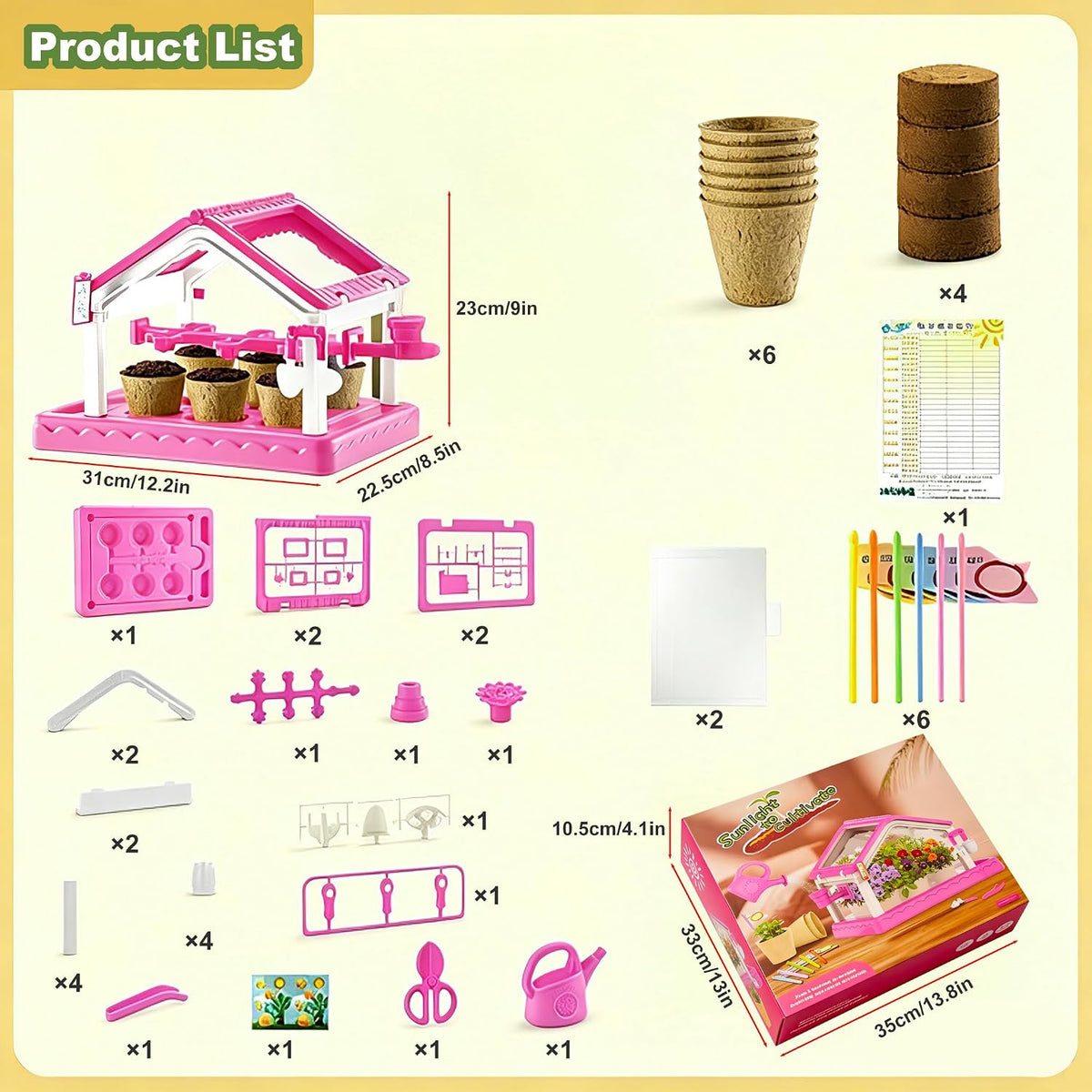 Mini kit de cultivo de plantas de invernadero para niños con sistema de riego por goteo, casa de observación de plantas transparente, herramientas completas de jardinería, juguete educativo de