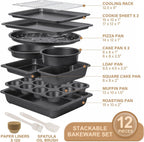 Juego de utensilios para hornear, juego de moldes para hornear, sartén antiadherente para horno para cocina con agarres más anchos, 10 piezas incluyendo rejilla, bandeja para galletas, moldes