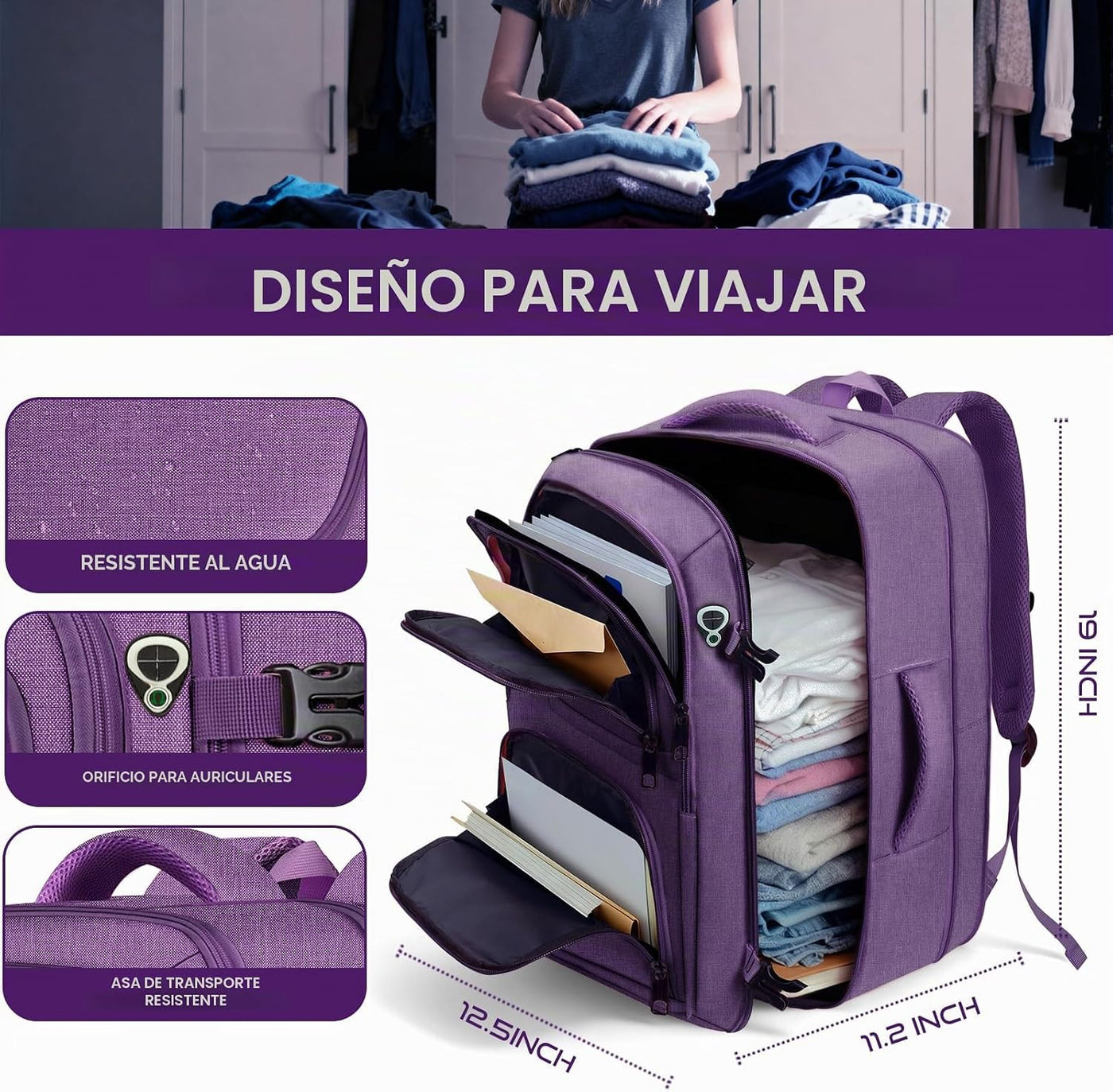Fxcelets - Mochila de viaje para mujer, mochila de transporte expan...