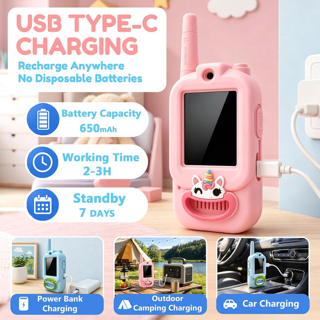 Octomo Walkie Talkies de video para niños, paquete de 2, Walkie Talkie de