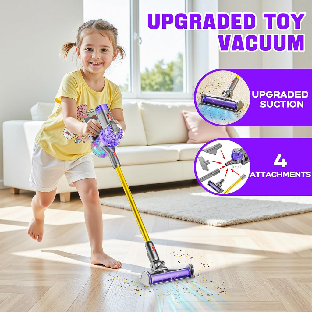 Aspirador de juguete 4 en 1 para juegos de simulación de niños pequeños (púrpura/amarillo)