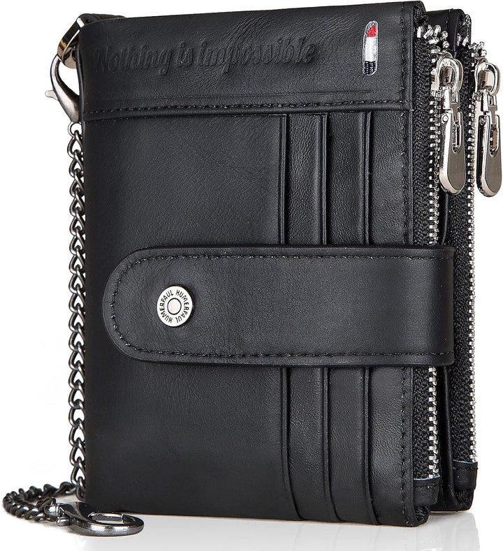 gzcz Billeteras de cadena RFID para hombre, cartera de cuero genuin...