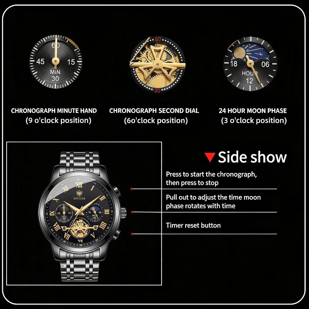 Relojes de negocios de cuarzo de acero inoxidable de cara grande de