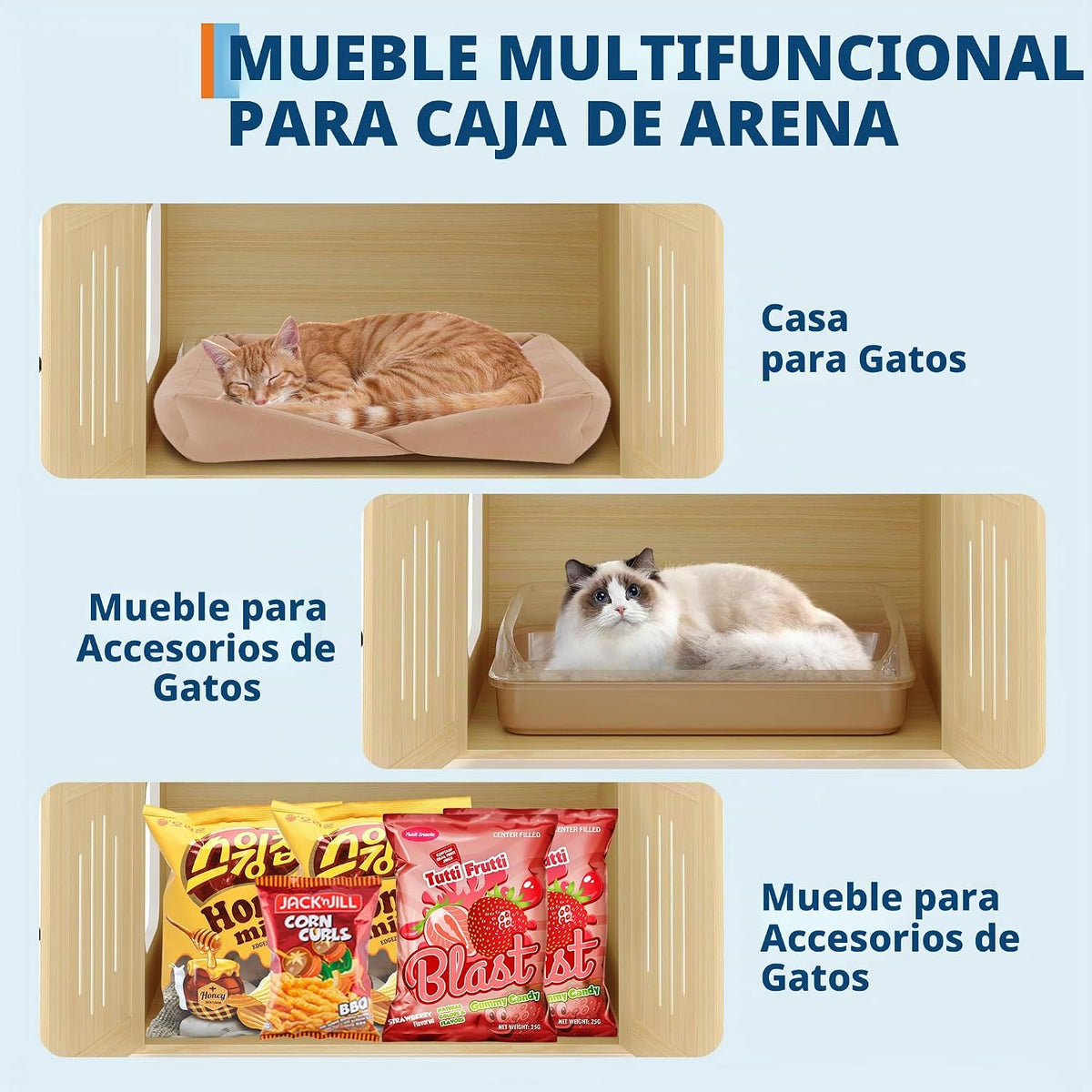 Árbol para gatos con caja de arena, torre para gatos de varios niveles con muebles ocultos, percha superior de felpa grande, postes rascadores de sisal, condominio para gatos y hamaca para gatos de