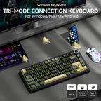 SOLAKAKA Teclado inalámbrico para juegos A75 75% con perilla multifunción, Negro, amarillo y gris