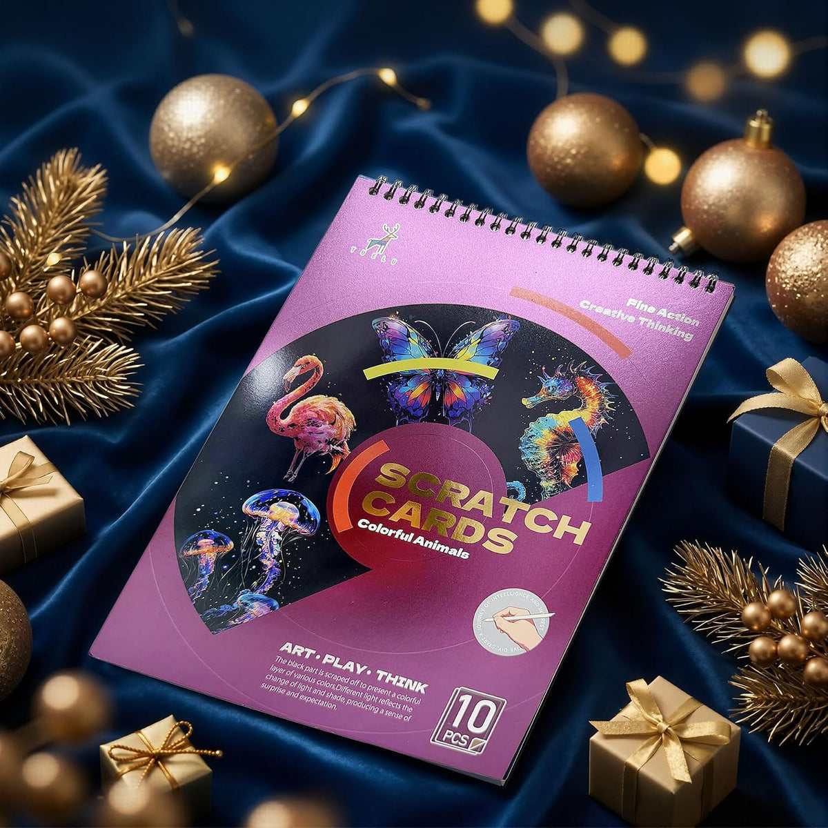 Libro de arte en espiral de 20 páginas para adultos y adolescentes: bestia salvaje y coloridos diseños de animales marinos | Artesanía de atención plena para alivio del estrés | Regalo creativo para