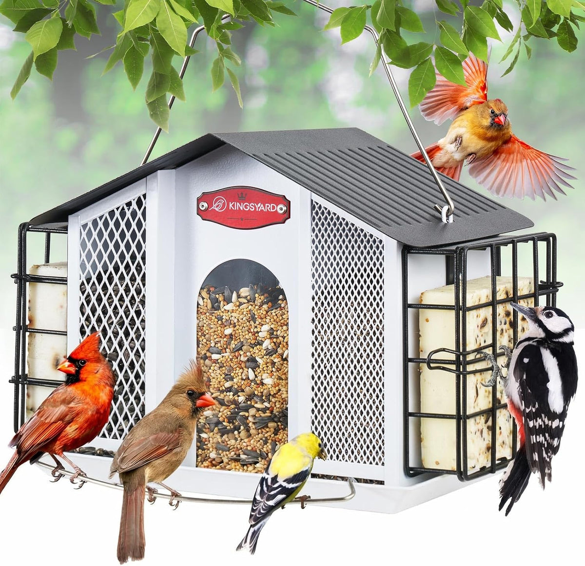 Kingsyard Alimentador de pájaros de metal grande 4 en 1 4 libras para