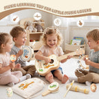 Juego de guitarra infantil de madera para niños y niñas de 2 a 4 años, instrumentos musicales Montessori 9 en 1 con ukelele/pandereta/maraca/agitadores de huevos