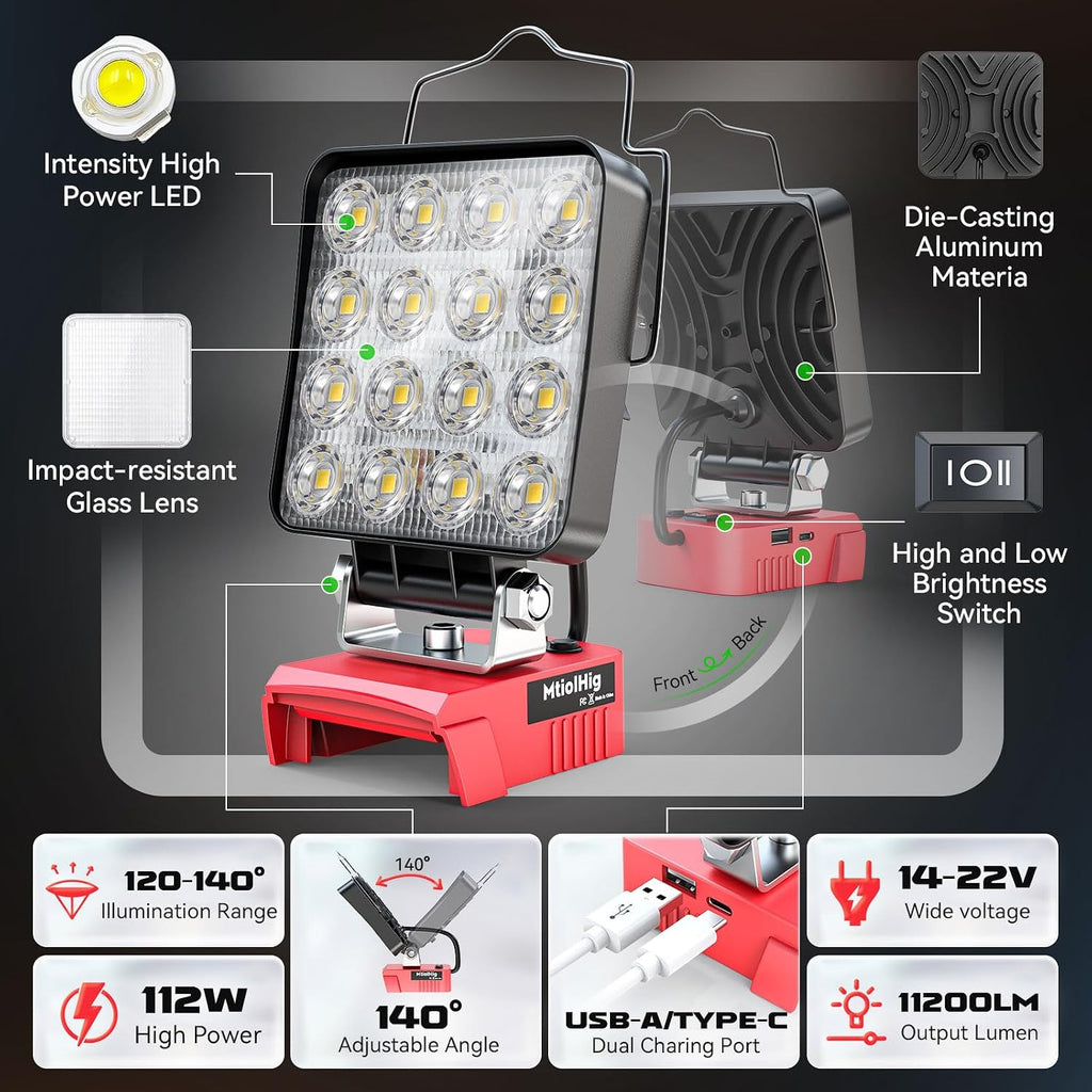 2 luces de trabajo LED inalámbricas compatibles con batería Milwaukee de 18