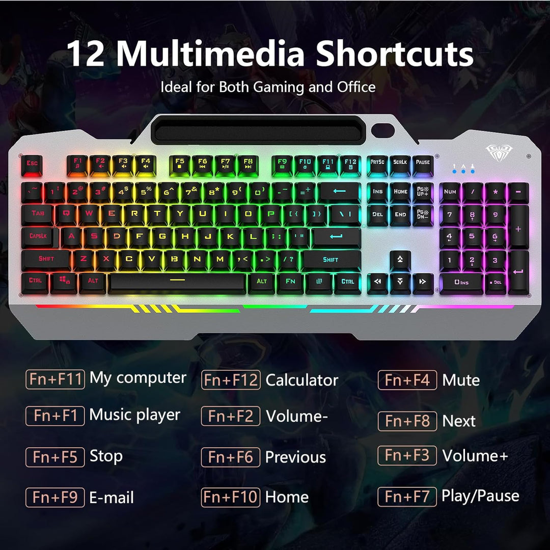 AULA Teclado, T102 Combo de teclado y mouse para juegos con 104 tec...
