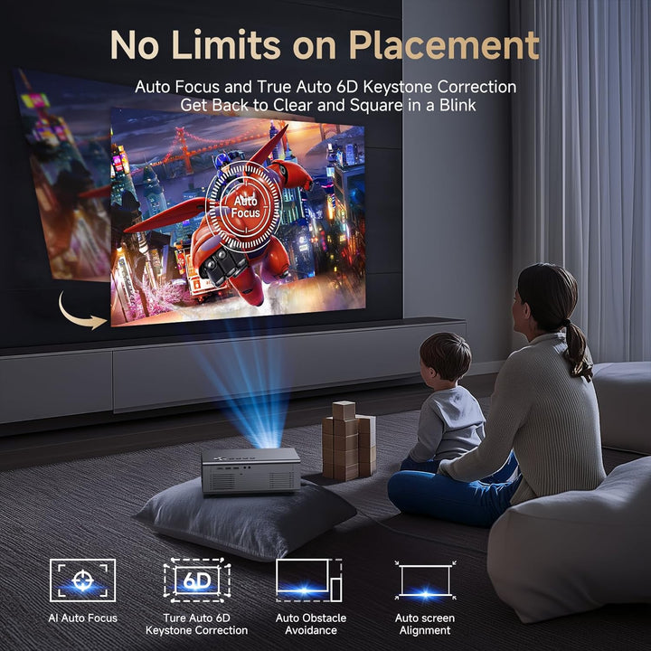 Proyector 4K con aplicaciones integradas, enfoque automático de 150...