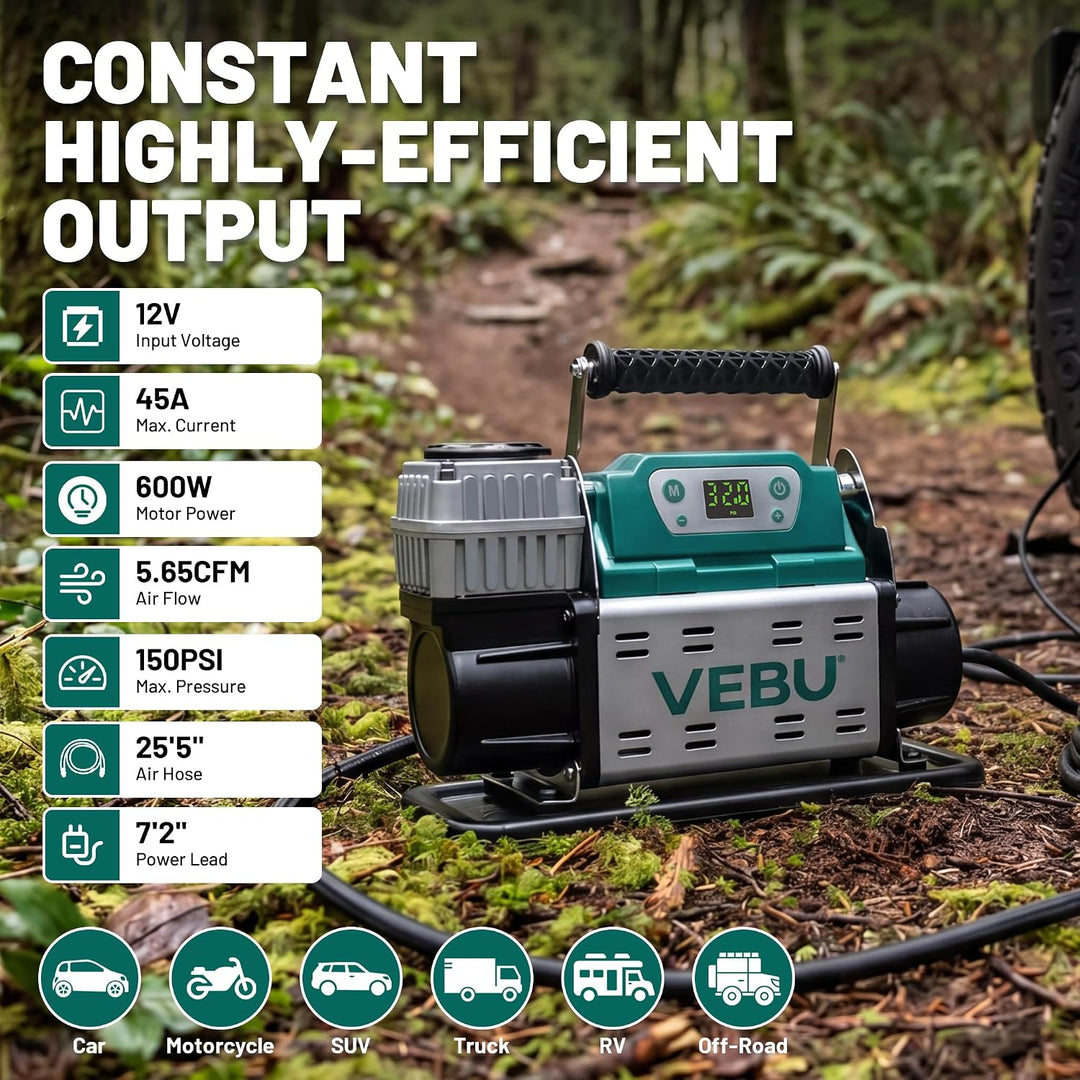 VEBU Compresor de aire RV Inflador de neumáticos de 12 V, 150 PSI c...